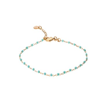 Bracelet Perles Bleu Plaqué-Or 18cm