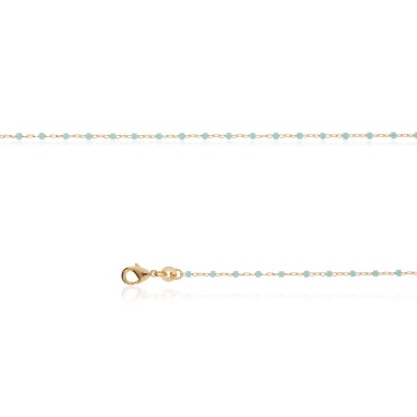 Bracelet Perles Bleu Plaqué-Or 18cm