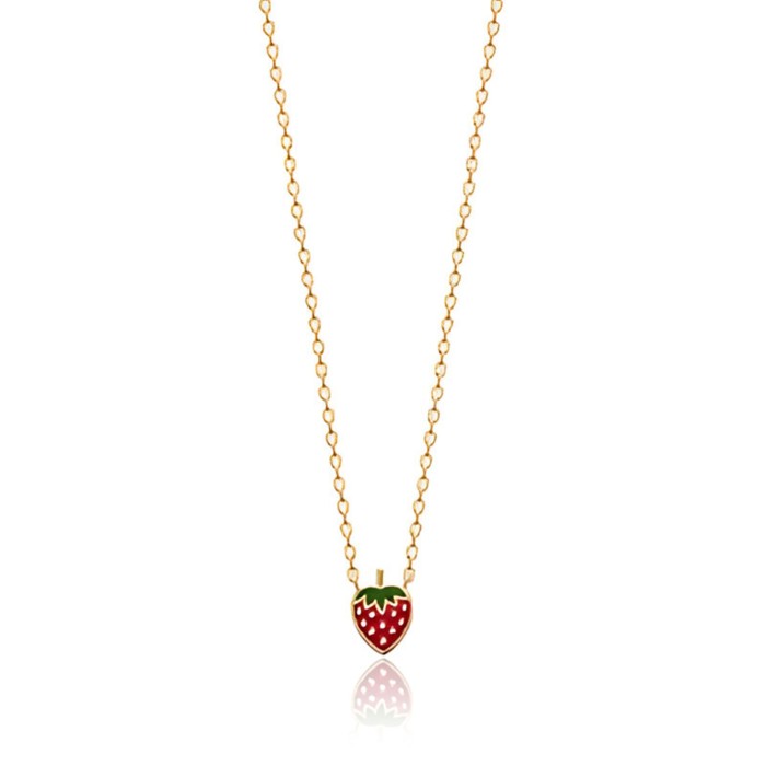 Collier Fraise Plaqué Or Enfant 37cm