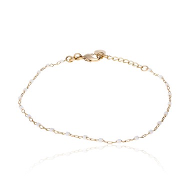 Bracelet Perles Miyuki Blanches Plaqué-Or 18cm