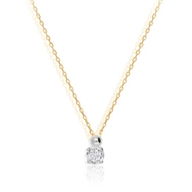 Collier Solitaire Or bicolore 9KTS Diamant 0.14 carats H-SI 42cm