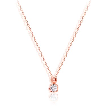 Collier Solitaire Or Rose 9KTS Diamant 0.11 carats H-SI 42cm