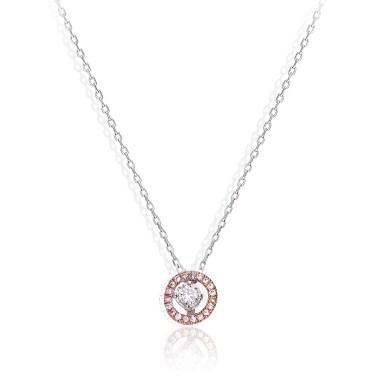 Collier Solitaire Or Blanc-Rose 18KTS Diamant 0.23 carats H-SI 42cm