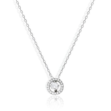Collier Solitaire Or Blanc 9KTS Diamant 0.23 carats H-SI 42cm