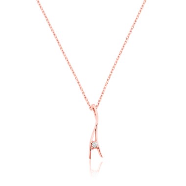 Collier Solitaire Or Rose 9KTS Diamant 0.04 carats H-SI 42cm