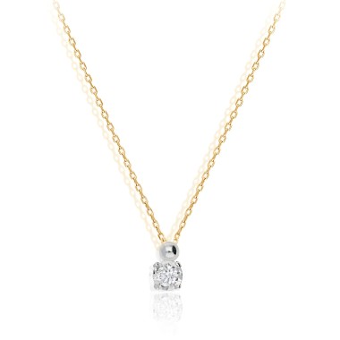 Collier Solitaire Or bicolore 18KTS Diamant 0.14 carats H-SI 42cm
