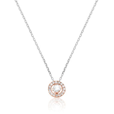 Collier Solitaire Or Blanc-Rose 9carats Diamant 0.16 carat H-SI 42cm