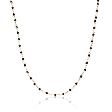 Collier Perles Noir Plaqué-Or 45cm