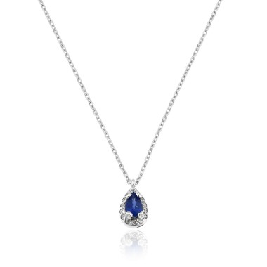 Collier Or 18KTS Saphir Ceylan 5-3 Diamant 0,10 carats H-SI 42cm