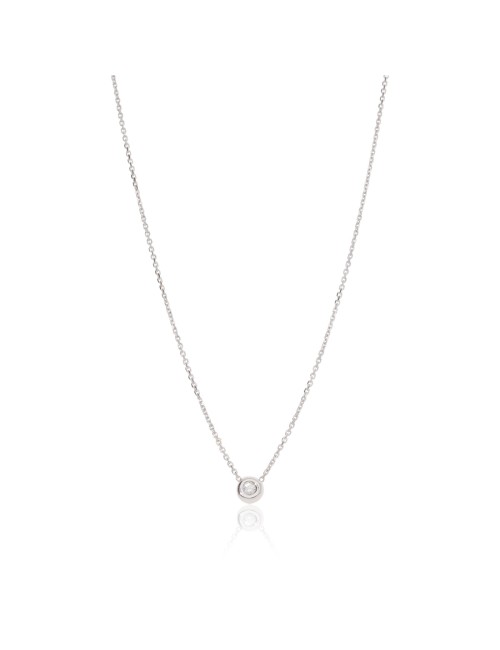 Collier Solitaire maille Forçat Or Blanc 375 Diamant 0.050ct