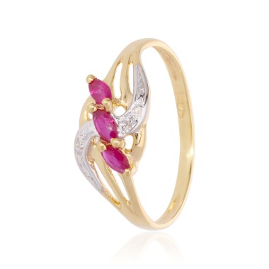 Bague Or Jaune 375 Rubis Diamant 0.010ct