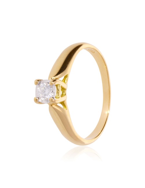 Bague Solitaire Or Jaune 750 Diamant 0.130ct