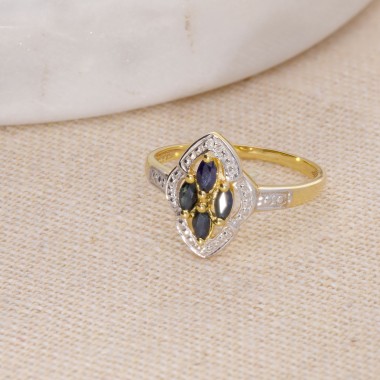 Bague Or Jaune 375 Saphir Diamant 0.140ct