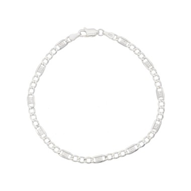 Bracelet Alterné 1+3 Marine Barrée Carré Argent 19cm