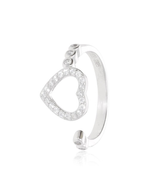 Bague Coeur Ajouré Solitaire Réglable Argent Oxyde de zirconium