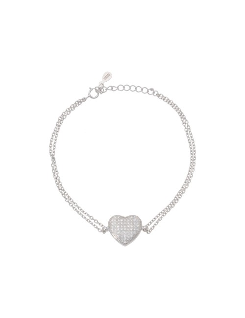 Bracelet Amour Composé Coeur Forçat Argent Oxyde de zirconium 20cm