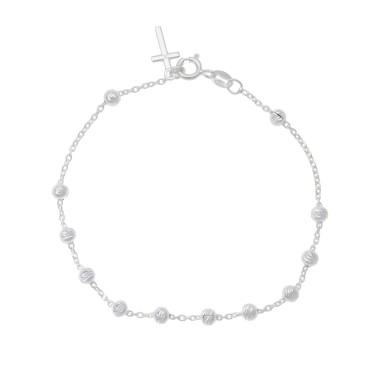 Bracelet Forçat Boule Pampille Croix 18cm Argent