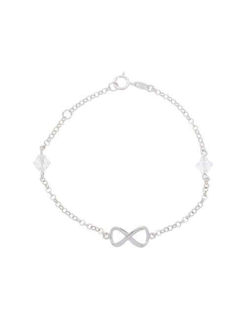 Bracelet Infini 2 Facette Pierre Blanche 18cm Argent