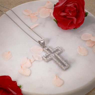 Collier Croix Argent Oxyde de zirconium