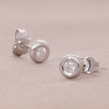 Boucles d'oreilles Solitaire Or Blanc 750 Diamant 0.160ct