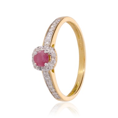 Bague Entourage Jannah Or 750 Rubis 3.5mm Diamant Laboratoire 0.160ct